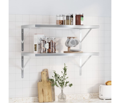 Estantes de pared 2 uds acero inoxidable plateado 75x40x3 cm