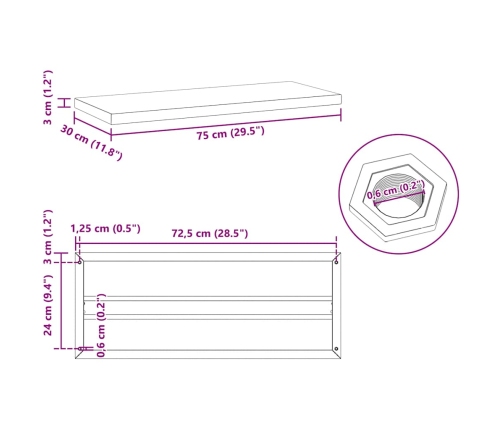 Estantes de pared 2 uds acero inoxidable plateado 75x30x3 cm