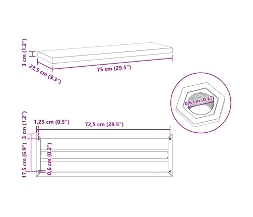 Estantes de pared 2 uds acero inoxidable plateado 75x23,5x3 cm