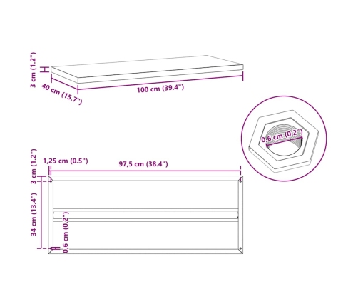 Estantes de pared 2 uds acero inoxidable negro 100x40x3 cm