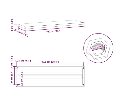 Estantes de pared 2 uds acero inoxidable negro 100x30x3 cm