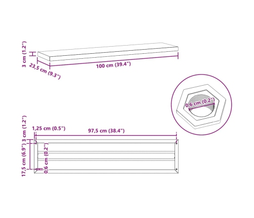 Estantes de pared 2 uds acero inoxidable negro 100x23,5x3 cm