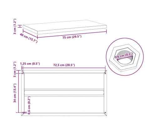 Estantes de pared 2 uds acero inoxidable negro 75x40x3 cm