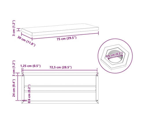 Estantes de pared 2 uds acero inoxidable negro 75x30x3 cm