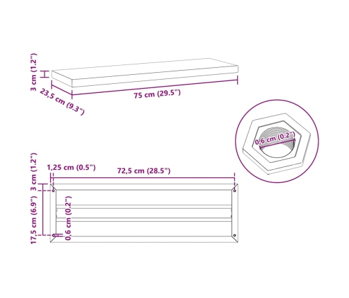 Estantes de pared 2 uds acero inoxidable negro 75x23,5x3 cm