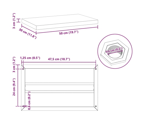 Estantes de pared 2 uds acero inoxidable negro 50x30x3 cm