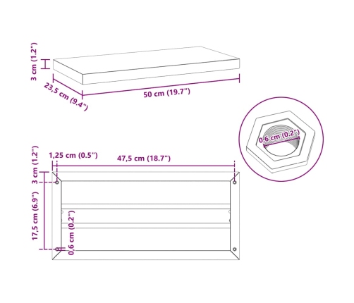 Estantes de pared 2 uds acero inoxidable negro 50x23,5x3 cm