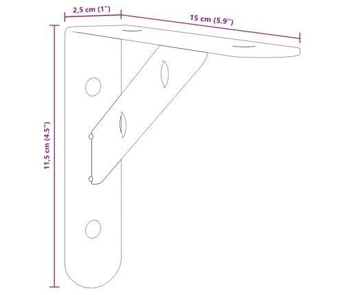 Soportes de estante 4 uds acero inoxidable plata 15x2,5x11,5 cm