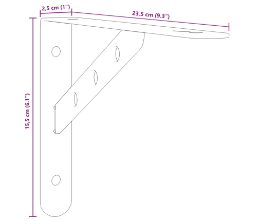 Soportes de estante 4 uds acero inoxidable 23,5x2,5x15,5 cm