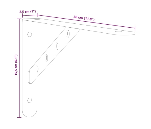 Soportes de estante 4 uds acero inoxidable 30x2,5x15,5 cm