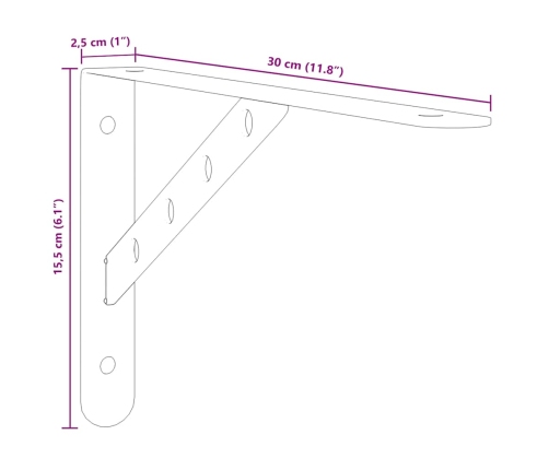 Soportes de estante 4 uds acero inoxidable 30x2,5x15,5 cm