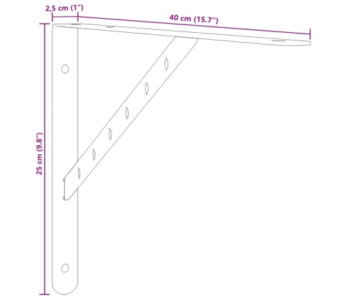 Soportes de estante 4 uds acero inoxidable plata 40x2,5x25 cm