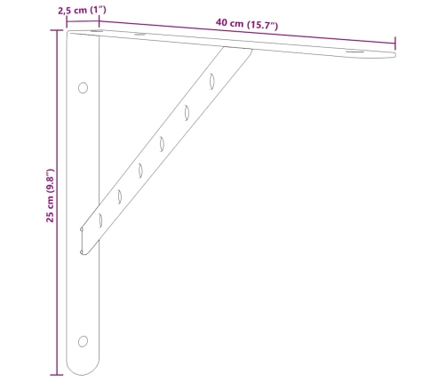 Soportes de estante 4 uds acero inoxidable plata 40x2,5x25 cm