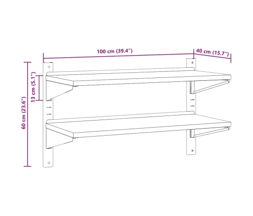 Estante de pared acero inoxidable plateado 100x40x60 cm