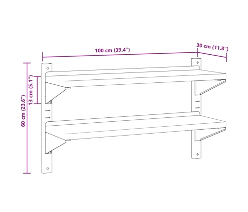 Estante de pared acero inoxidable plateado 100x30x60 cm