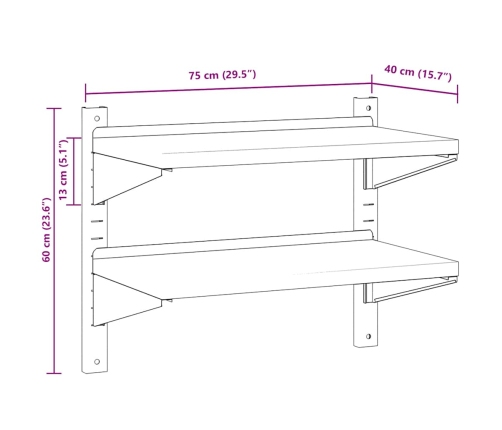 Estante de pared acero inoxidable plateado 75x40x60 cm