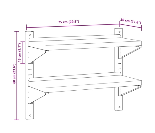 Estante de pared acero inoxidable plateado 75x30x60 cm