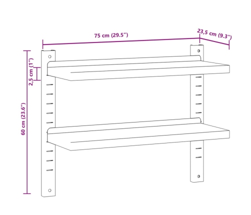 Estante de pared acero inoxidable plateado 75x23,5x60 cm