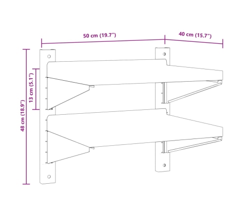 vidaXL Estante de pared acero inoxidable plateado 50x40x60 cm