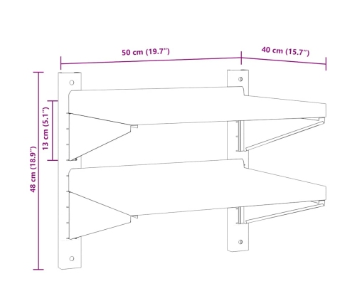 Estante de pared acero inoxidable plateado 50x40x60 cm