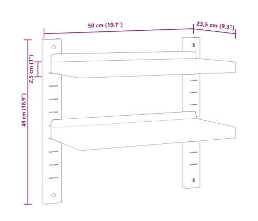 Estante de pared acero inoxidable plateado 50x23,5x60 cm