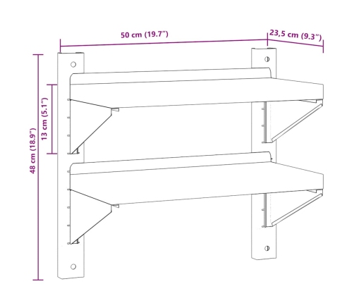 Estante de pared acero inoxidable plateado 50x23,5x60 cm