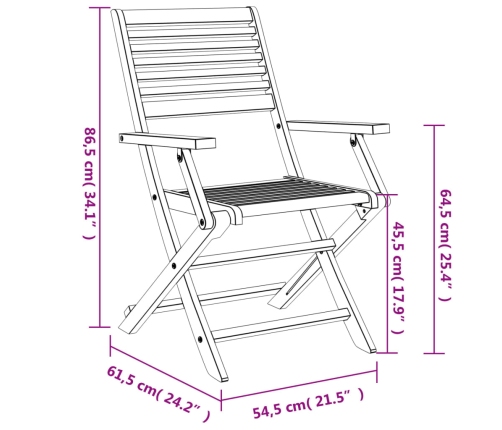 Sillas de jardín plegables 6 uds madera acacia 54,5x61,5x86,5cm