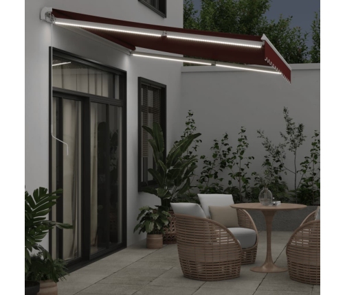 Toldo retráctil manual con luces LED burdeos 350x250 cm