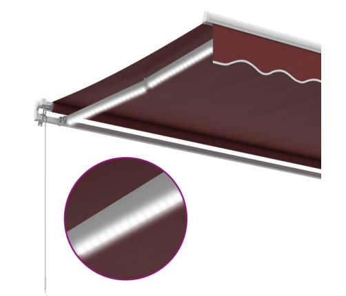Toldo retráctil manual con luces LED burdeos 350x250 cm