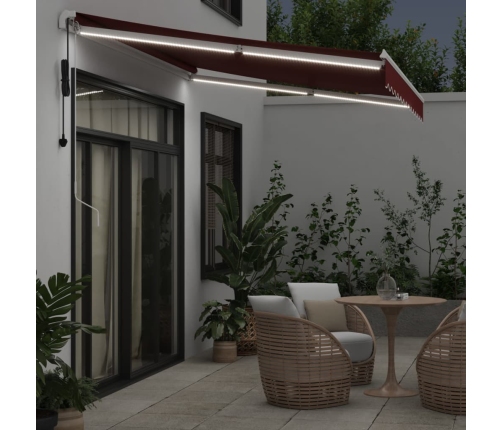 Toldo retráctil automático con luces LED burdeos 350x250 cm