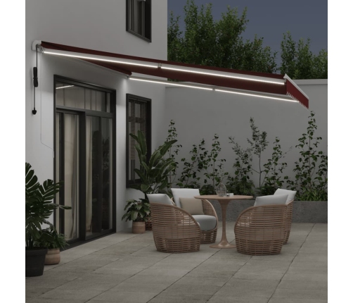 Toldo retráctil automático con luces LED burdeos 450x350 cm