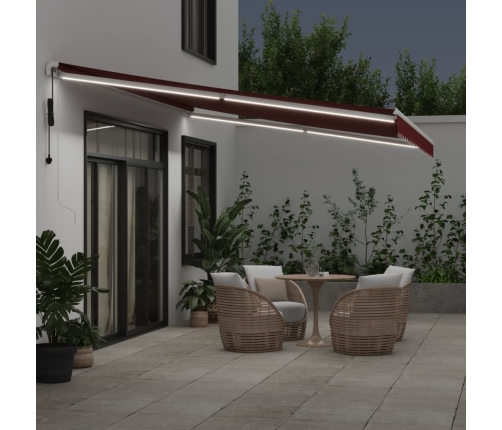 Toldo retráctil automático con luces LED burdeos 500x350 cm