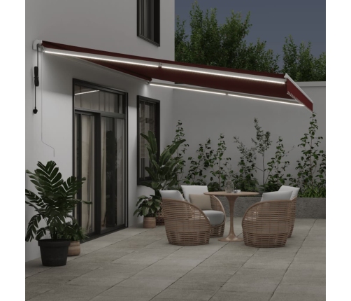 Toldo retráctil automático con luces LED burdeos 600x350 cm