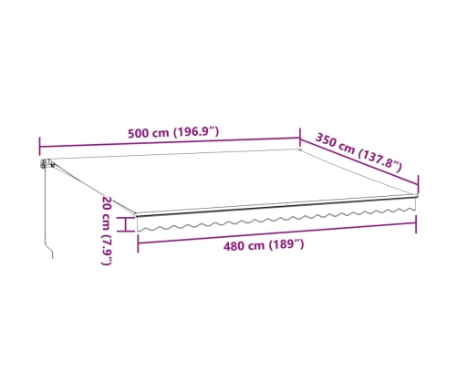 Toldo retráctil manual burdeos 500x350 cm