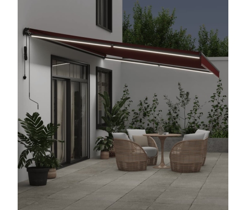 Toldo retráctil automático con LEDs burdeos 500x350 cm