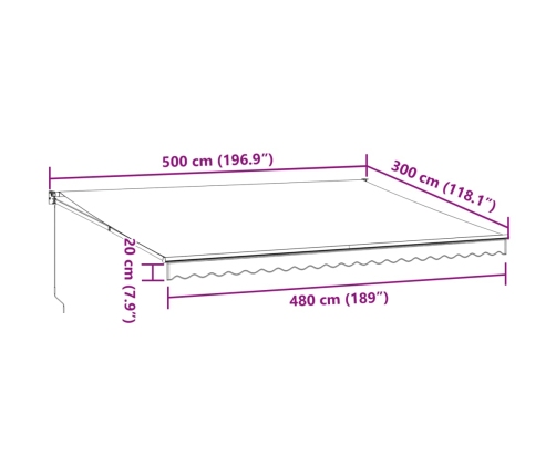 Toldo retráctil manual burdeos 500x300 cm