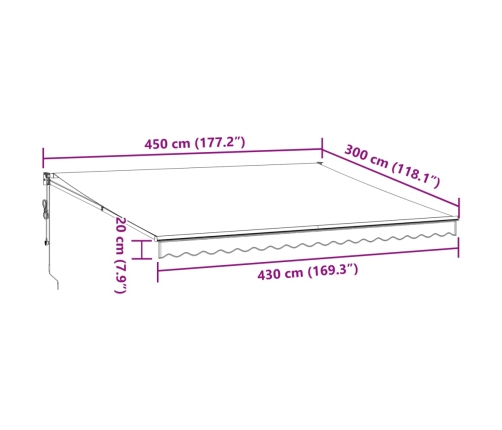 Toldo retráctil automático burdeos 450x300 cm