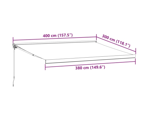 Toldo retráctil manual burdeos 400x300 cm