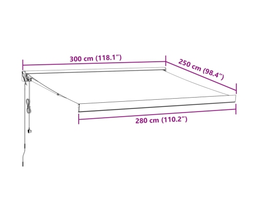 Toldo retráctil automático burdeos 300x250 cm