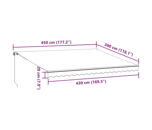 Toldo retráctil manual burdeos 450x300 cm