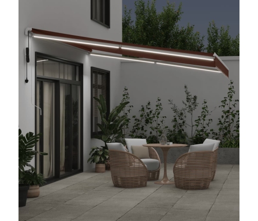 Toldo retráctil automático con luces LED marrón 400x300 cm