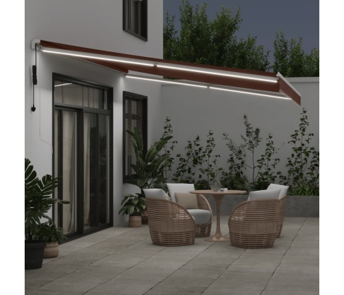 Toldo retráctil automático con luces LED marrón 450x300 cm