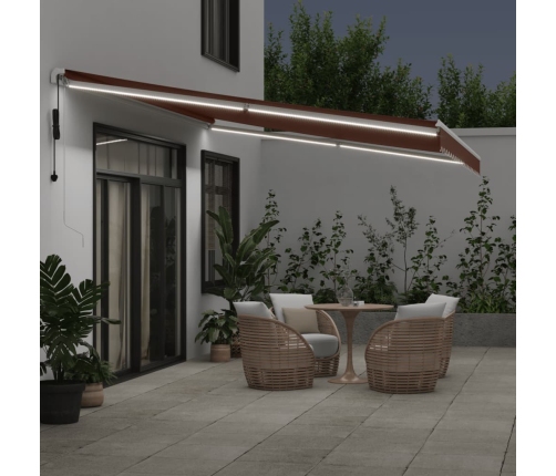 Toldo retráctil automático con luces LED marrón 500x300 cm