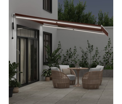 Toldo retráctil automático con luces LED marrón 400x350 cm