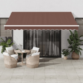 Toldo retráctil automático con luces LED marrón 400x350 cm