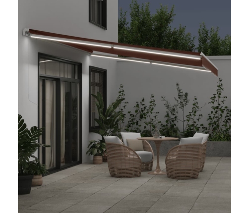 Toldo retráctil manual con luces LED marrón 450x350 cm