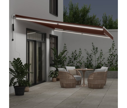 Toldo retráctil automático con luces LED marrón 600x350 cm