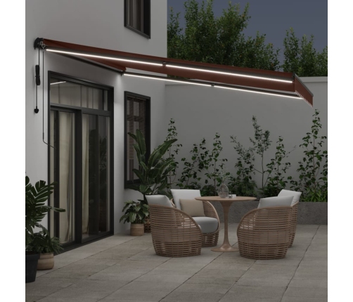 Toldo retráctil automático con luces LED marrón 400x350 cm