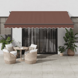 Toldo retráctil automático con luces LED marrón 400x350 cm