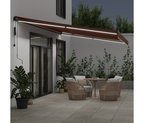 Toldo retráctil automático con luces LED marrón 500x350 cm